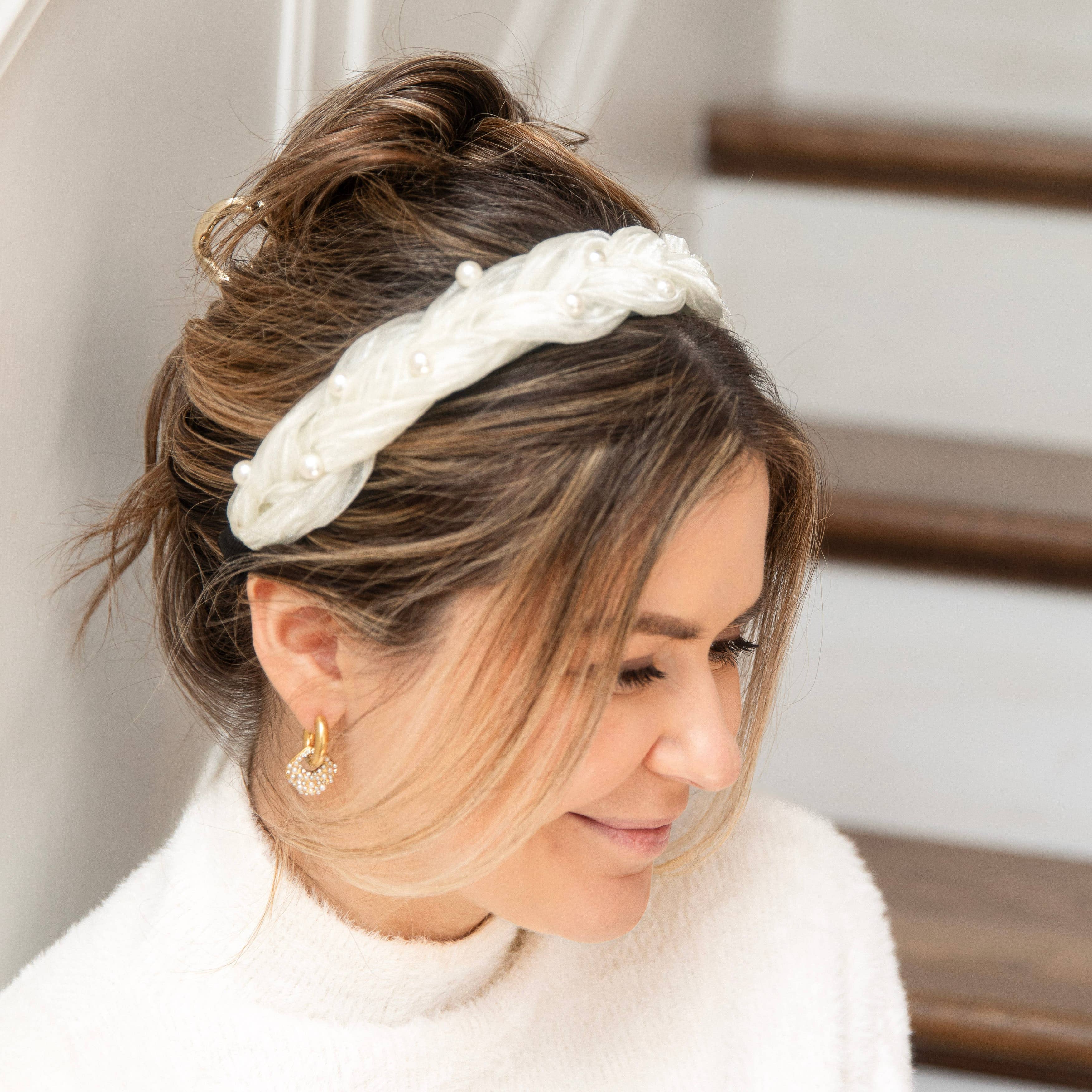 Headbands of Hope | One Purchased One Donated - Wholesale Fashion Headband - Women's - Blushing Braid Headband - Shimmery White Pearl | Gives Back3