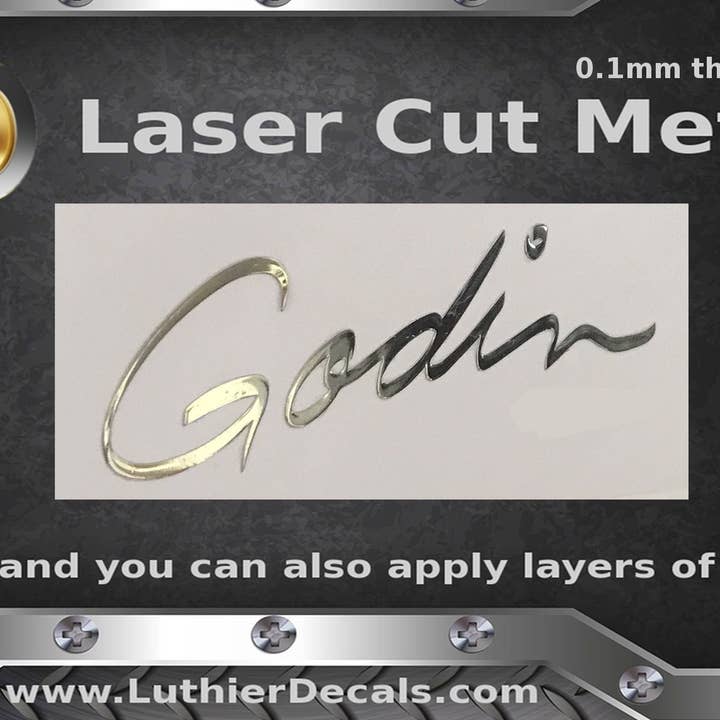 Godin gitarrdekal guld 3D metall klistermärke dekal M63B för wholesale av Luthier decals