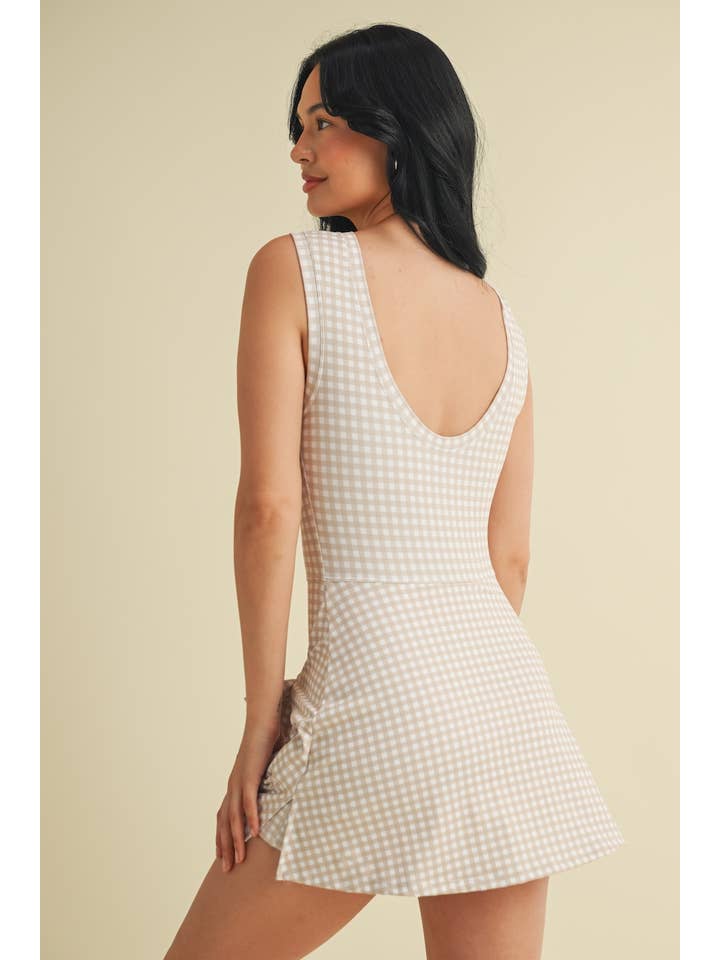 KIMBERLY C - Wholesale Athletic Dress - Women's - Gingham Print Sleeveless Wrap Tie Front Dress 50