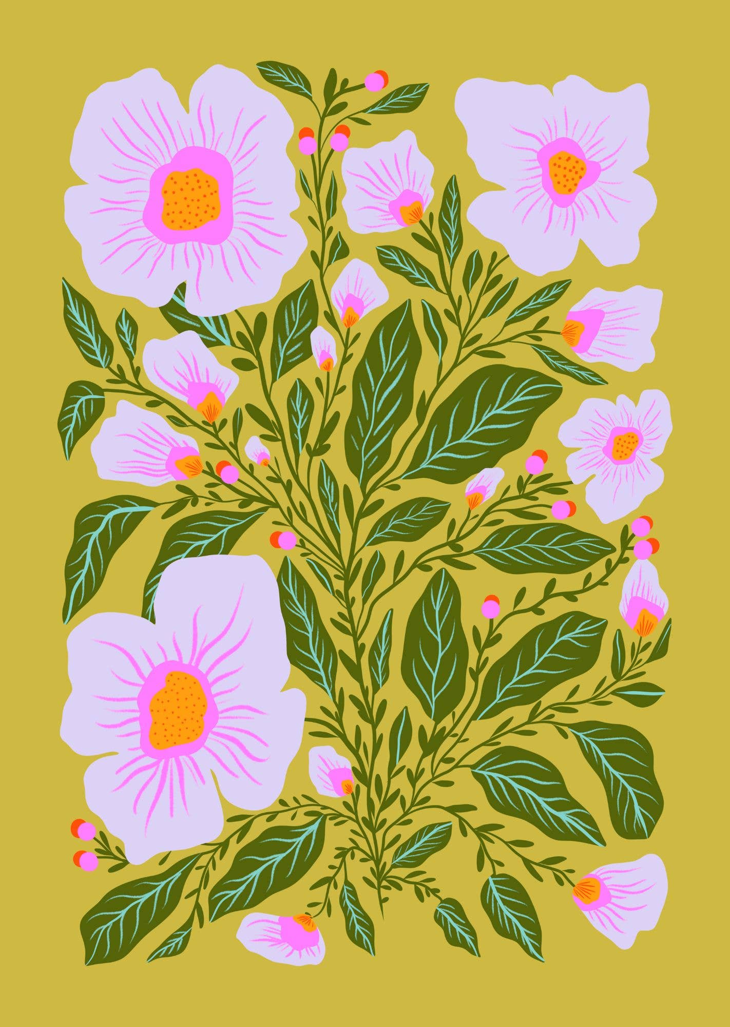 Vivian Sofia Designs – wholesale Art print – Green and Lilac Floral Illustration Blooms Art Print1