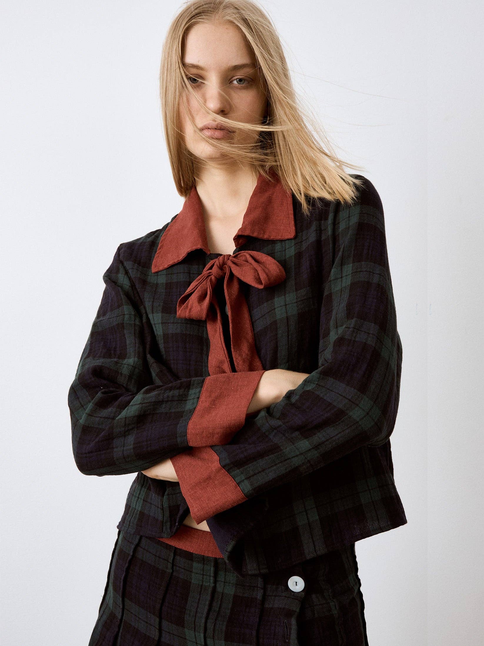 CARMEN SAYS - Wholesale Button Down Shirt - Women's - Evermore Plaid Blue and Red Shirt5