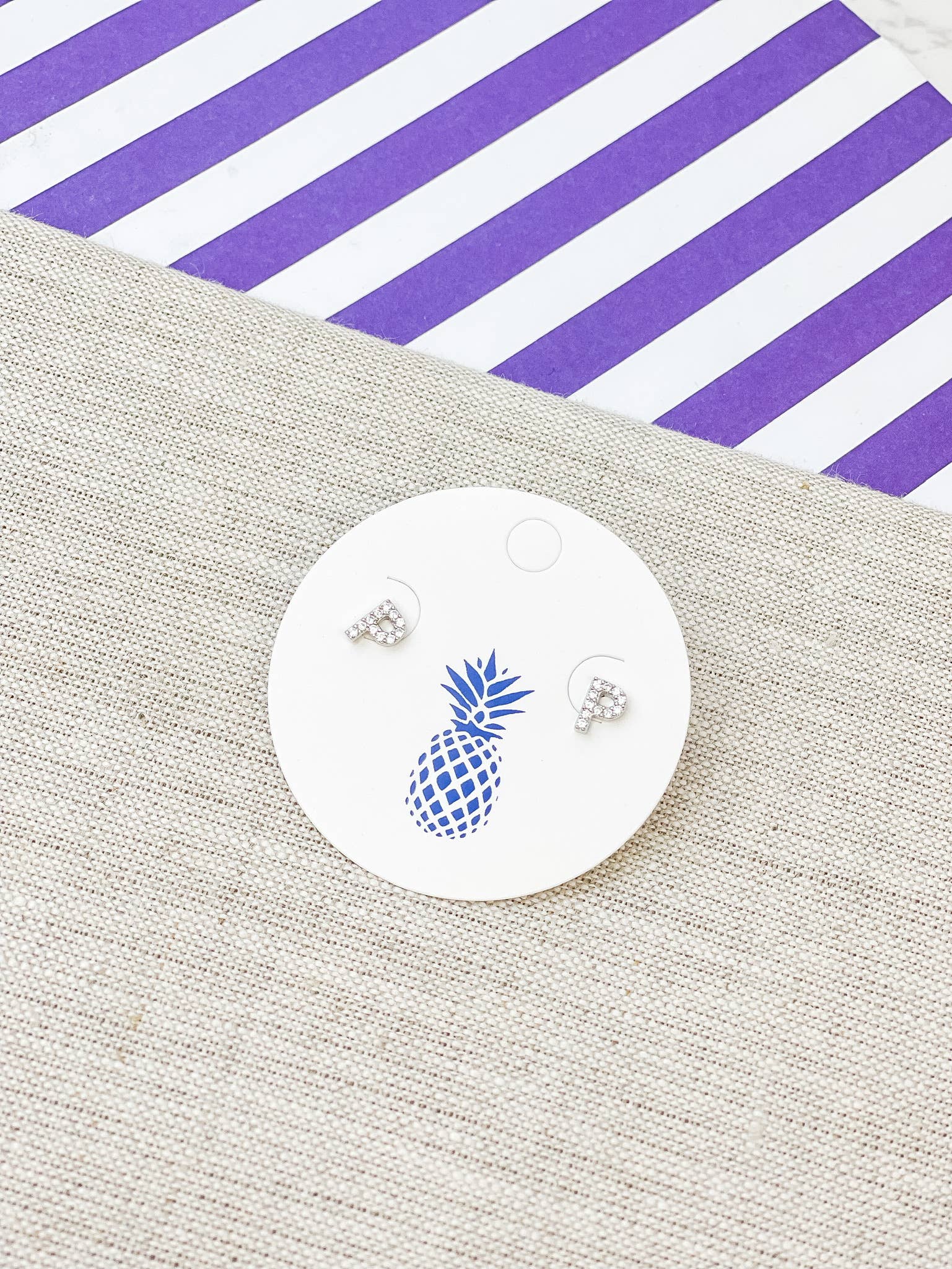 Prep Obsessed Wholesale - Wholesale Stud/Post Earrings - Cubic Zirconia Initial Stud Earrings- White Gold14