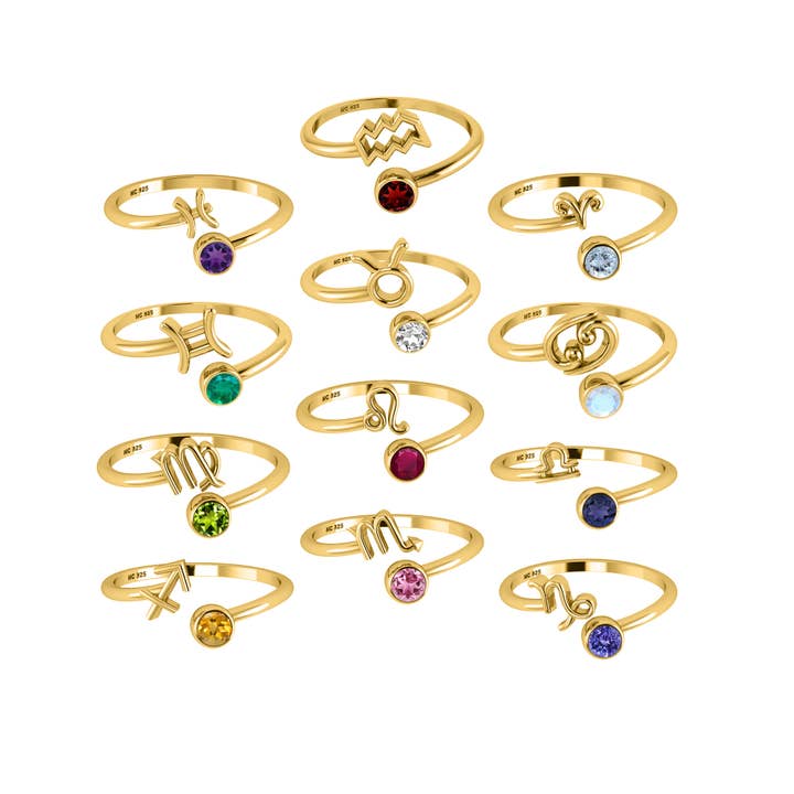 Nature Crafts - Wholesale Single Stone/Solitaire Ring - Natural Gemstone Zodiac Rings in Sterling Silver/Gold Plated