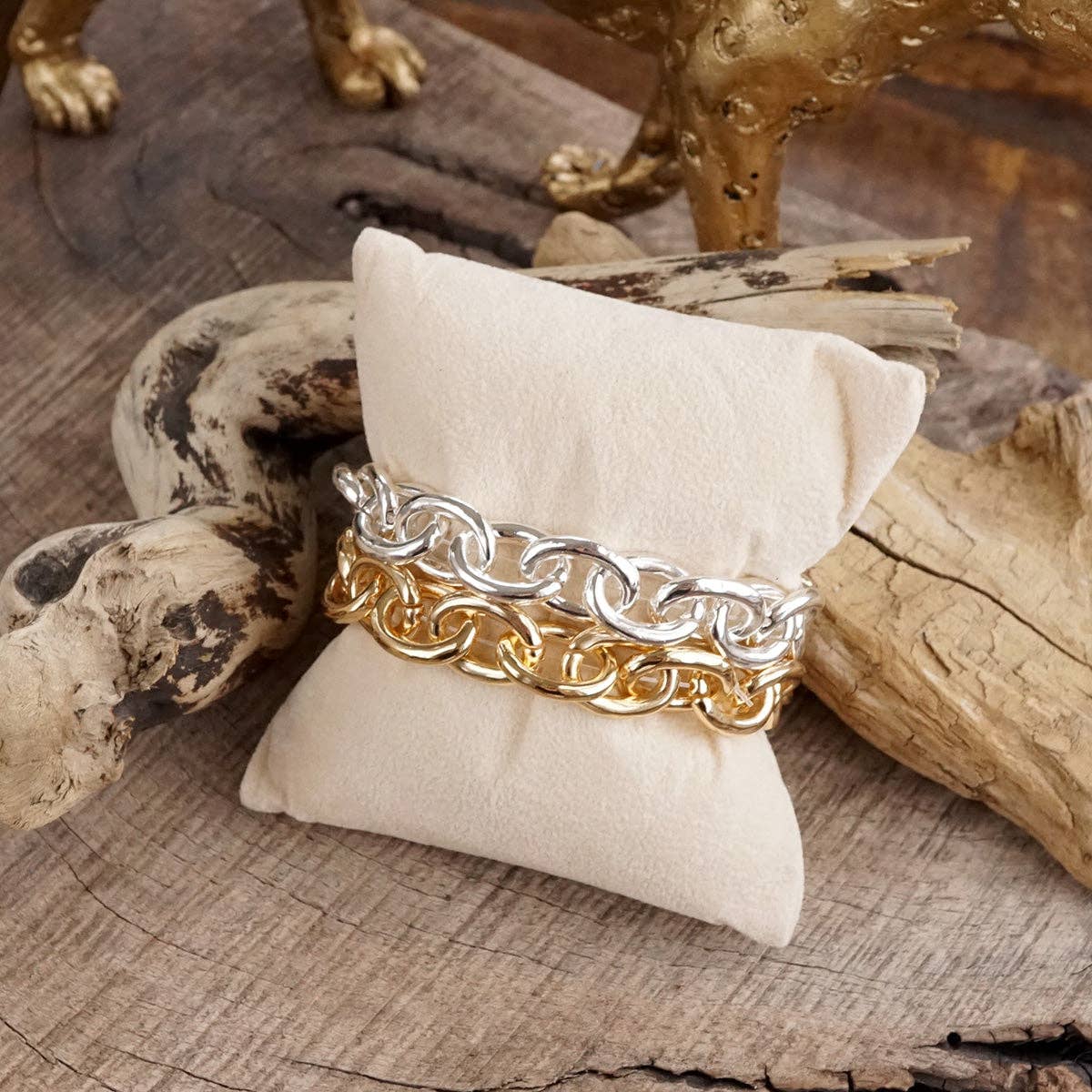 PennyLine inc - Wholesale Link & Chain Bracelet - Bold Links – Chunky Chain Stretchy Bracelet - in Gold or Silver3