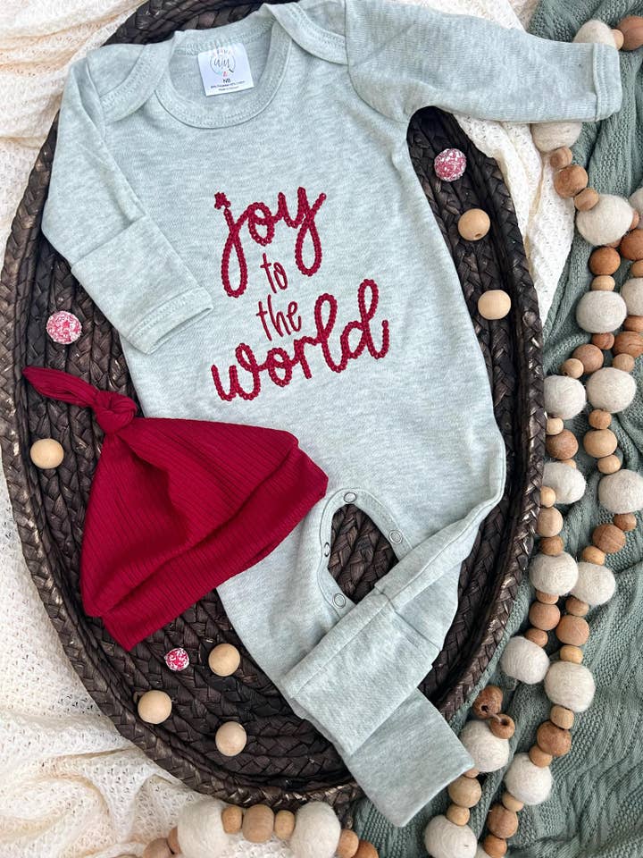 Wonderfully Made - Wholesale Jumpsuit - Baby - Baby Romper | Joy To The World Sage Baby Outfit- Christmas1