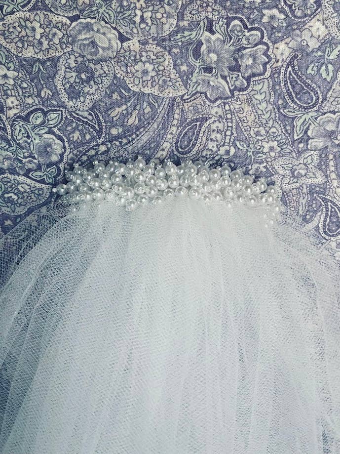 First 1st Communion Veil, White Pearl Decorated Comb for wholesale by Lace and Grace Veils