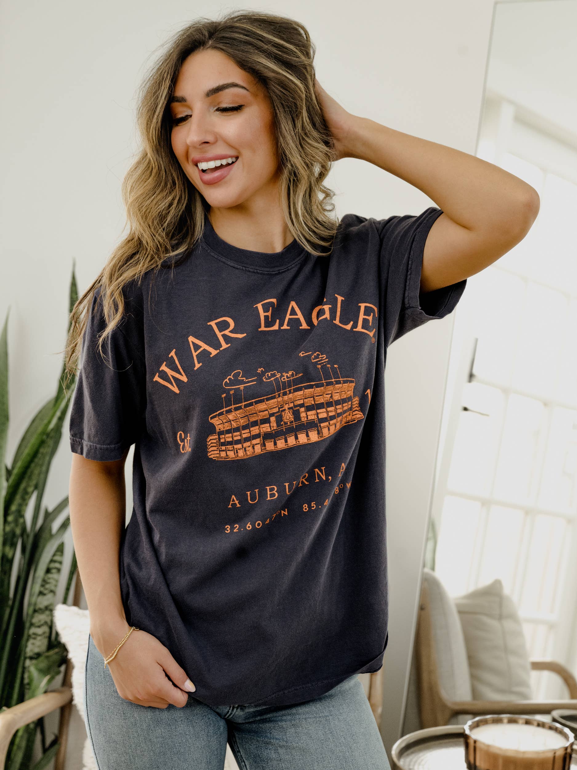 LivyLu - Wholesale Screen Printed T-Shirt - Unisex - Auburn Tigers Stadium Coordinates Navy Comfort Colors Tee1