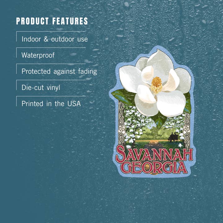 Lantern Press - Wholesale Sticker - STICKER Savannah, Georgia, Single White Magnolia3