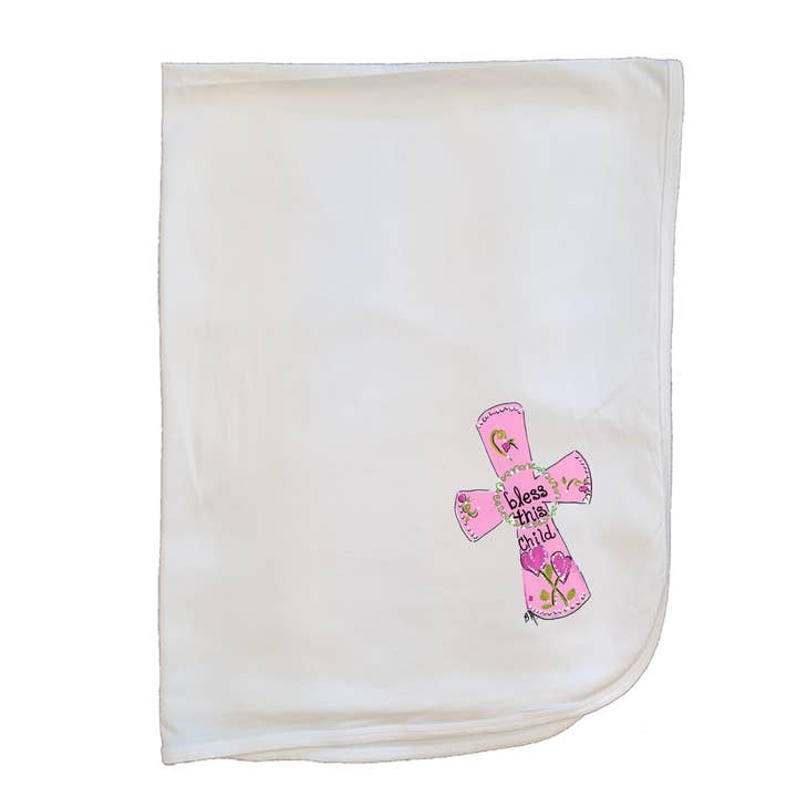 Coperta per neonati in cotone 793 rosa - Bless this Child per la vendita all'ingrosso da parte di Designs By Beverly, LLC