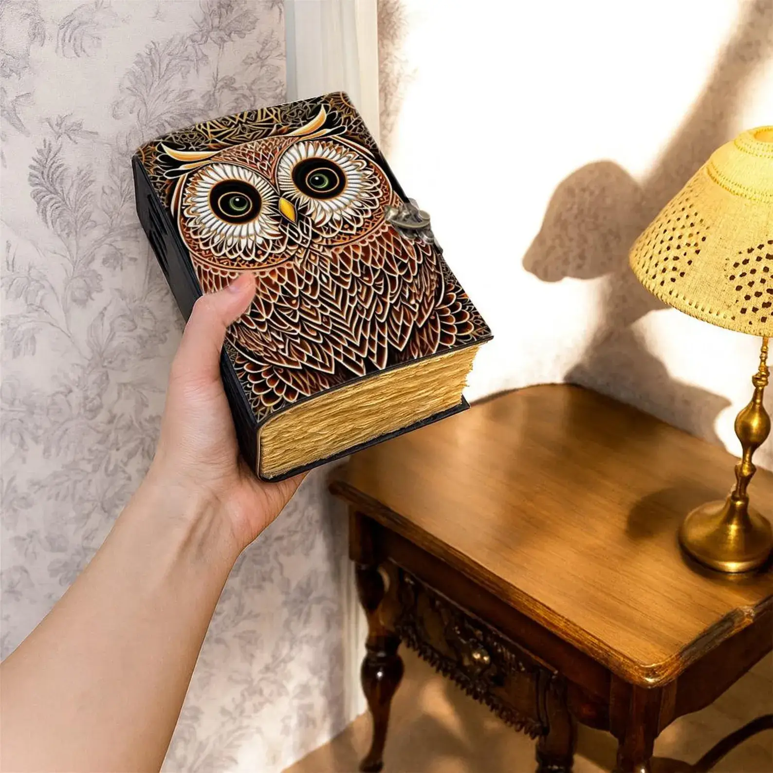 MNM HANDICRAFTS – wholesale Journal och dagbok – Uggla Läderjournal med Måndesign Handgjord Grimoire2