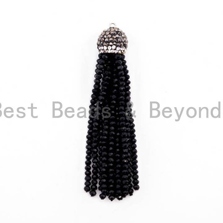 BestBeads&Beyond – Großhandel Individueller Charm/Anhänger – Kristall Perlen Quaste Anhänger, Glas Kristall Perlen, Pave CZ Strass Cap, Quaste Halskette Enhancer, 3 „lang, SKU #B82