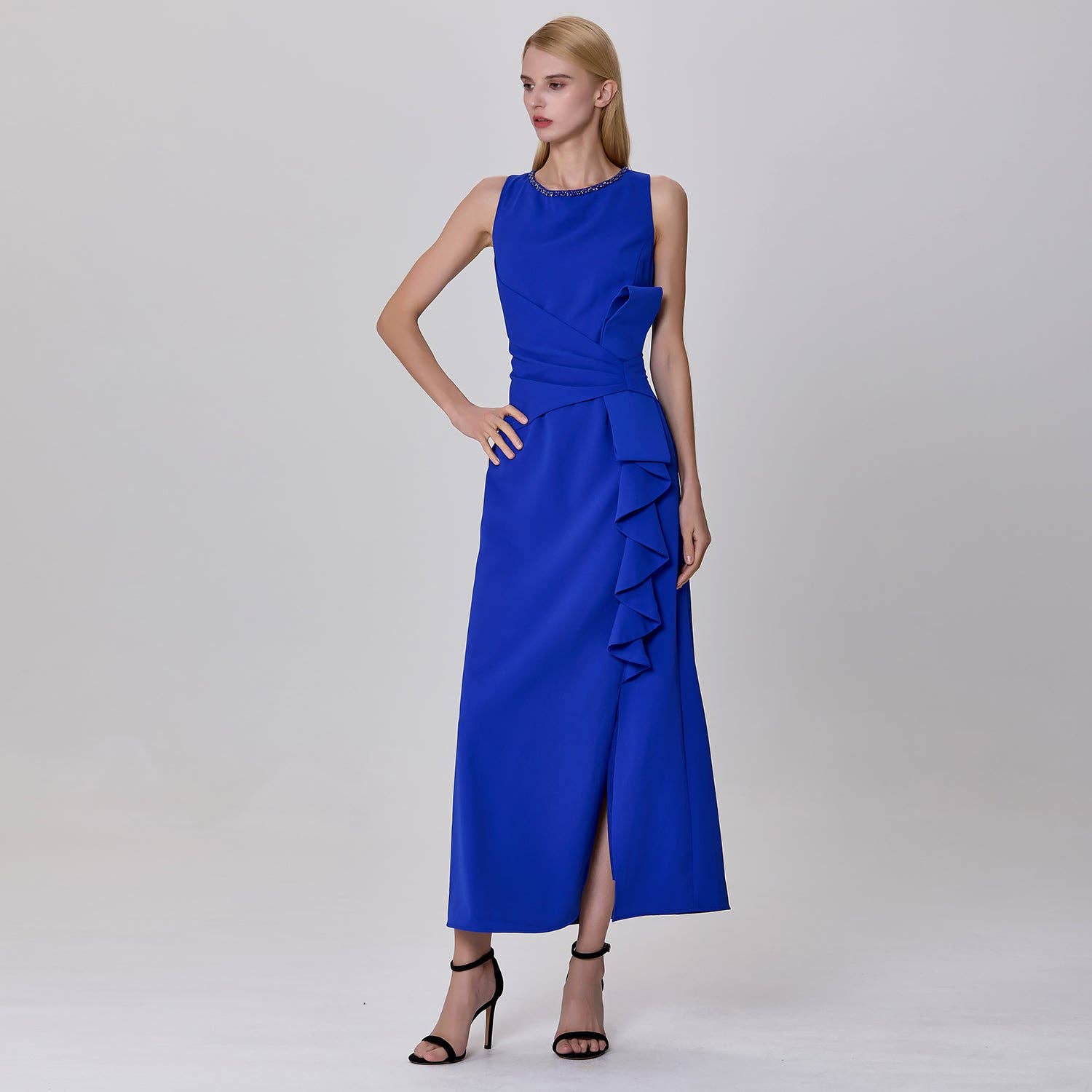 Blu Abito aderente con volant asimmetrici in vendita all'ingrosso su Faire2