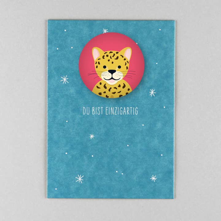 Set magneet met ansichtkaart Mirjam + Leopard voor wholesale door Kunst an Papier