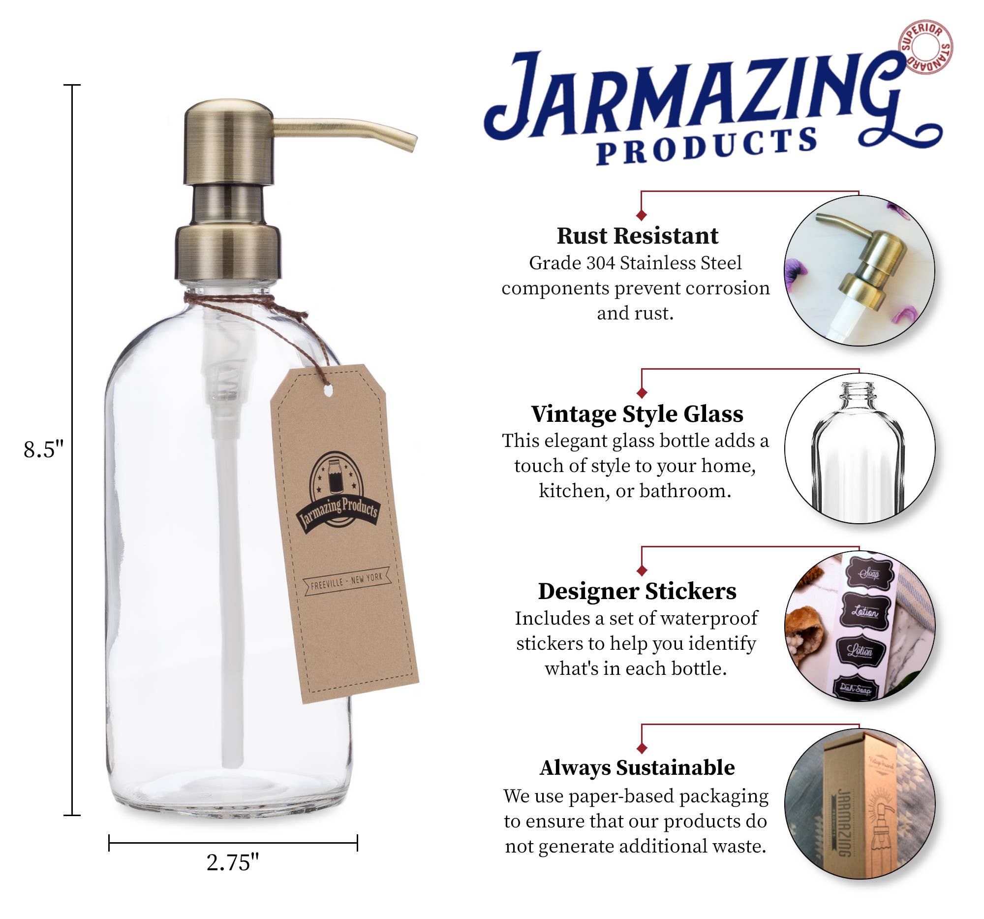 Jarmazing Products - Wholesale Soap Dispenser - Clear Glass 16oz Bottle Soap and Lotion Dispenser11