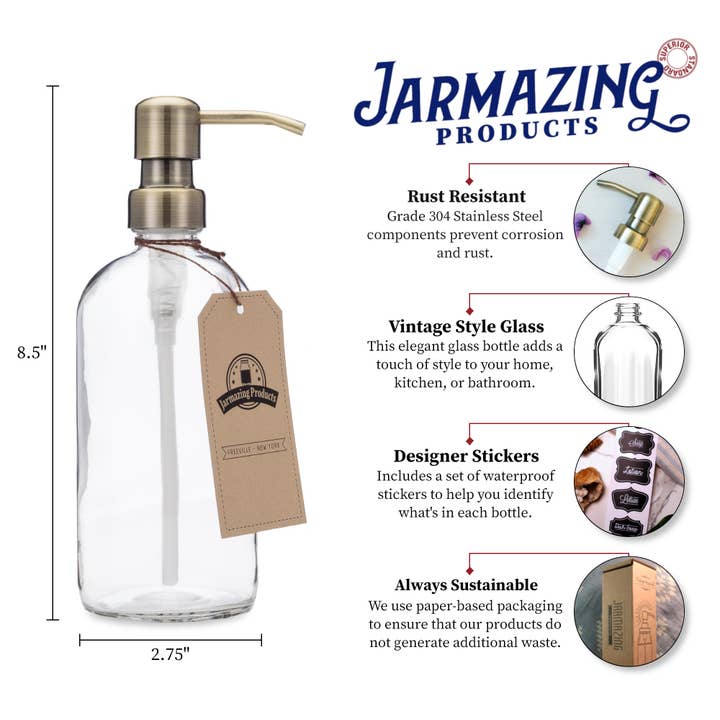 Jarmazing Products - Wholesale Soap Dispenser - Clear Glass 16oz Bottle Soap and Lotion Dispenser11