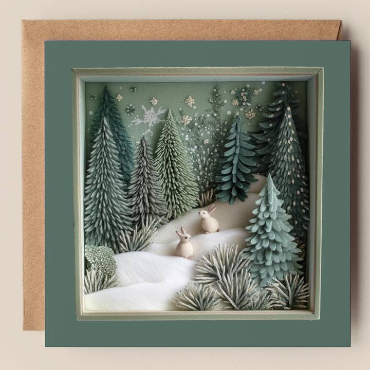 Good Post Day - Wholesale Christmas Card - Snowy Forest Rabbits 2D Printed Shadow Box Card1