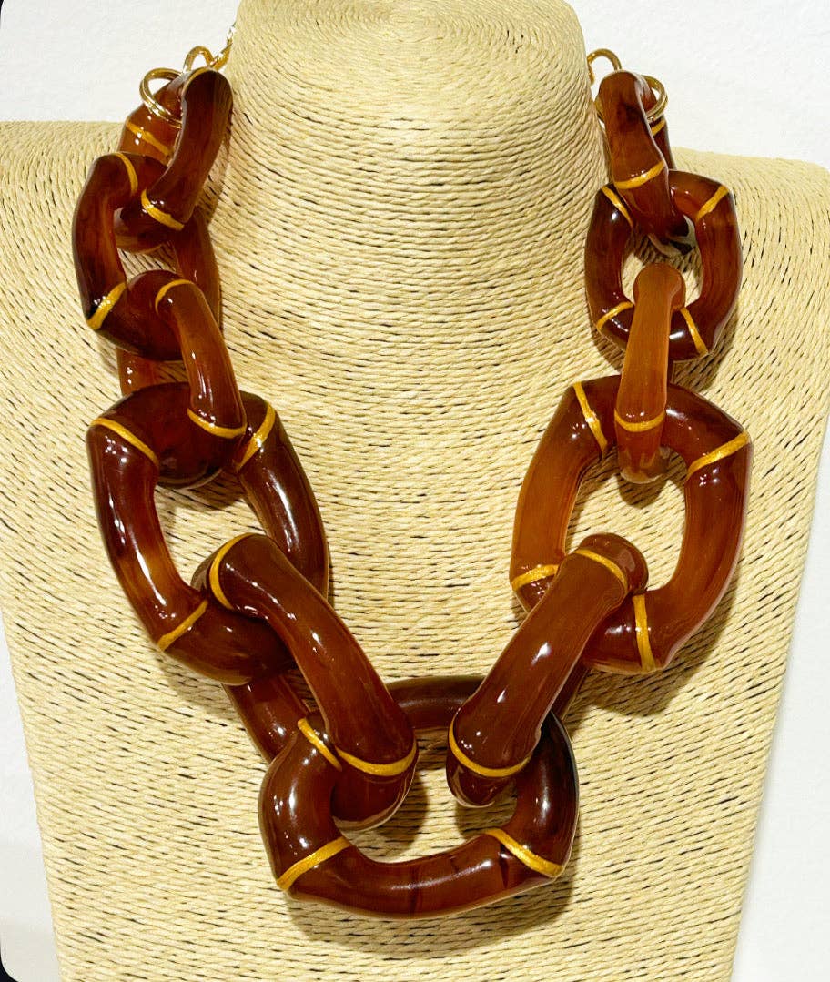 Parker Kennedy - Jewelry Collection - Wholesale Link & Chain Necklace - "The Michelle" - Bamboo Link Necklace - Tortoise - Fall 250