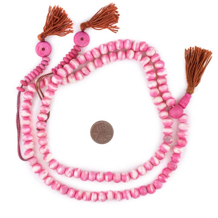 8mm Pink Rustic Bone Mala Beads for wholesale by The Bead Chest