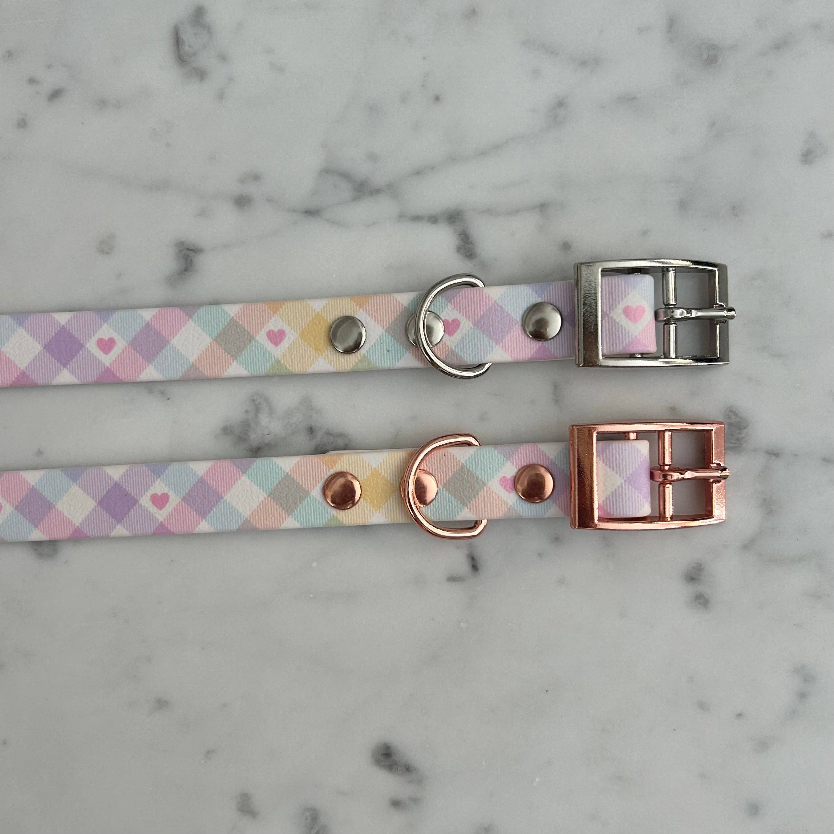 Puppies & Pom Poms - Vente Collier – chien - Collier pour chien artisanal pastel vichy étanche10