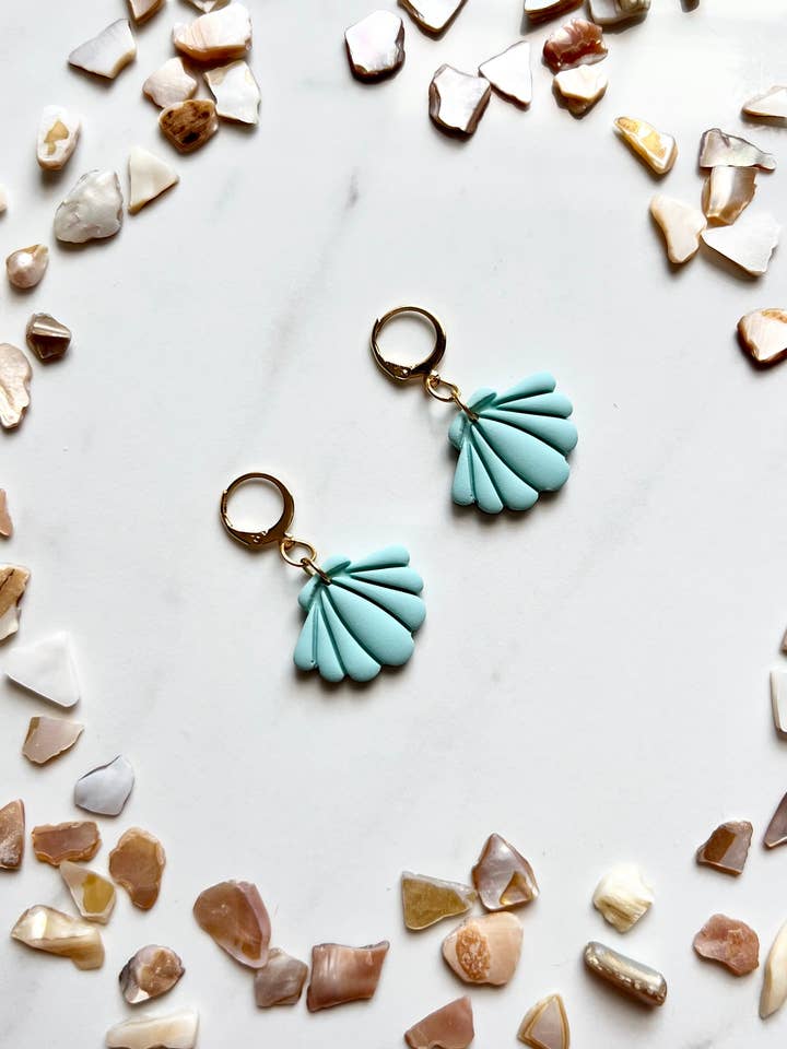 Shell Huggies | Polymer Clay Earrings for wholesale by Little Calico Clay