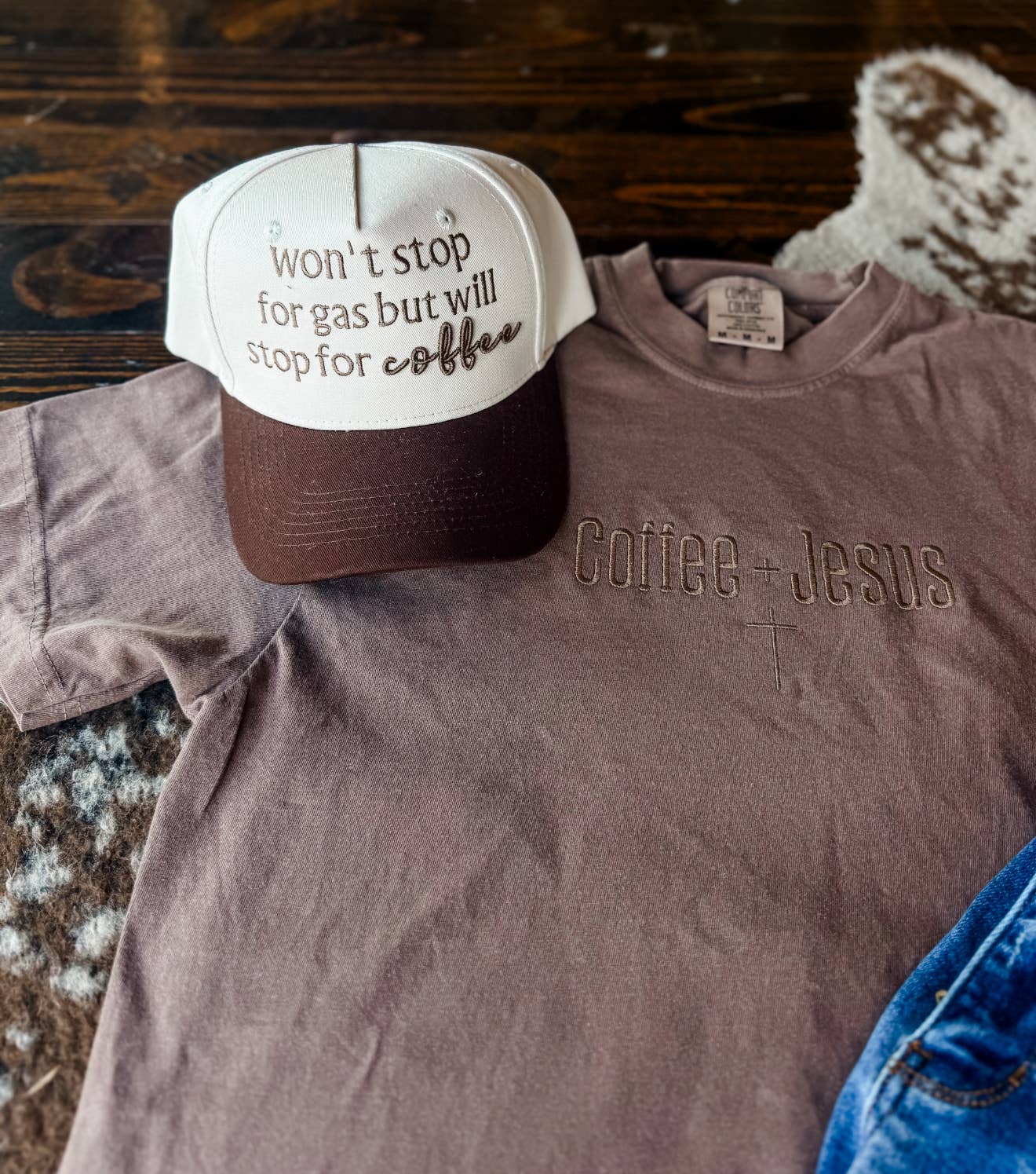 Top Notch - Wholesale T-Shirt - Women's - Coffee + Jesus Embroidered Tee
