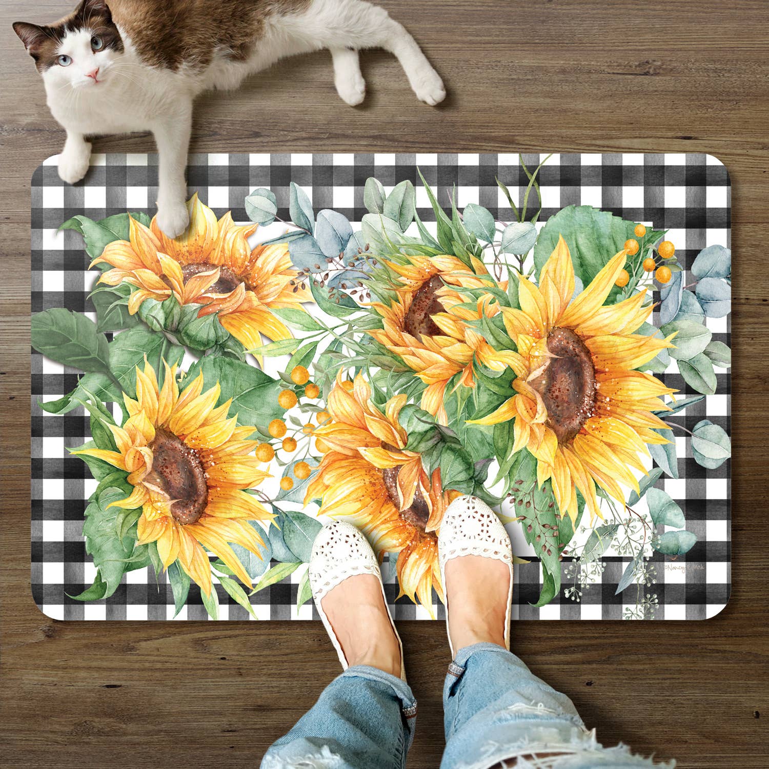 CounterArt/Highland Home/Thirstystone - Venta al por mayor Felpudo - Alfombrilla decorativa cómoda Sunflower Fields 30" x 20"4