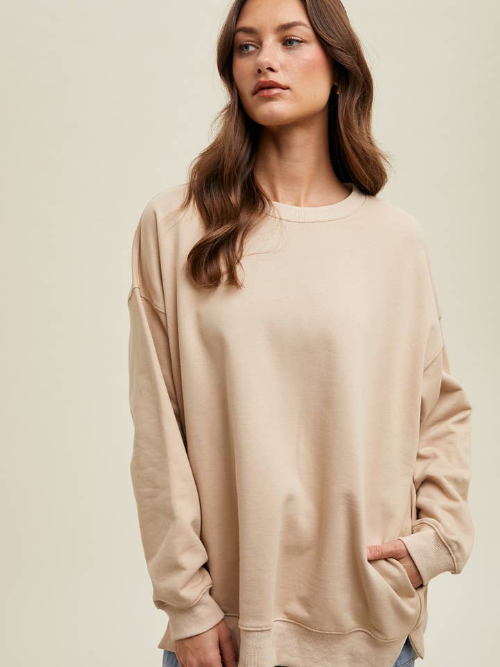 PULL EN TISSU ÉPONGE SURDIMENSIONNÉ/WL24-8776 pour la vente par Wishlist Apparel