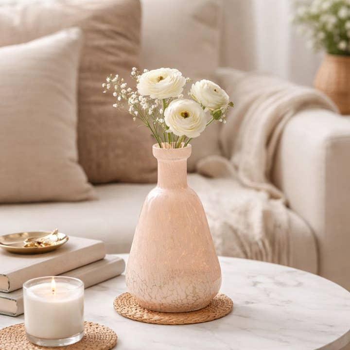 Vase | 7.25" Long White Splutter Glass Vase for wholesale by ExpoBazaar