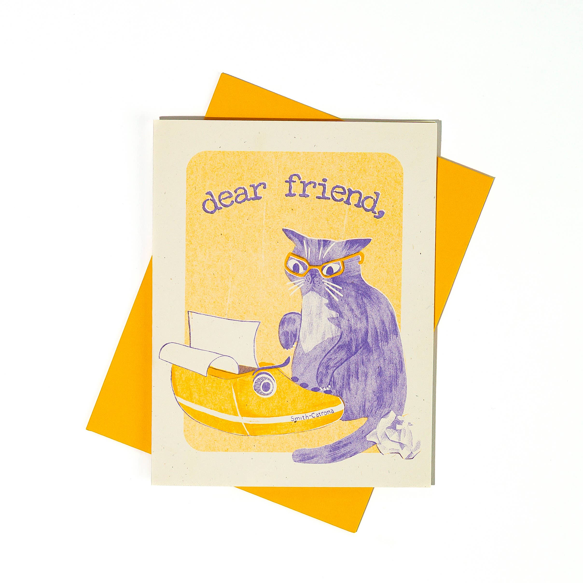 Bromstad Printing Co. - Wholesale Vriendschapskaartje - Dear Friend Typewriter Cat - Risograph wenskaart1