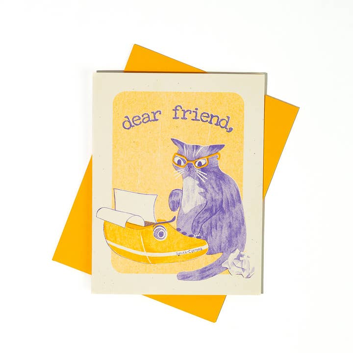 Bromstad Printing Co. - Wholesale Friendship card - Dear Friend Typewriter Cat - Risograph Greeting Card1