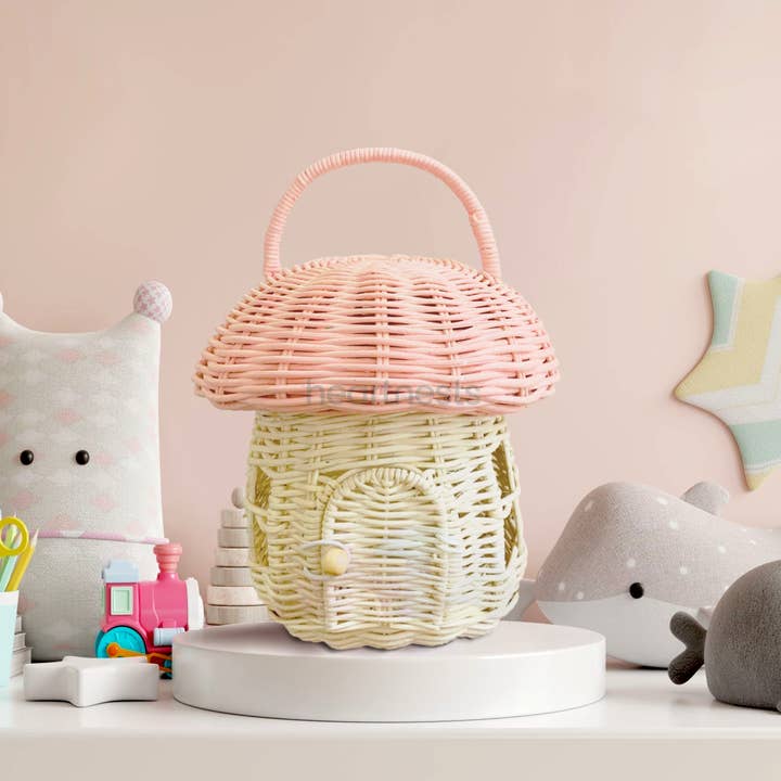 heartnests - Wholesale Doll accessory kit – Kids - Pinky Mushroom House Rattan Doll House Rattan Doll Wicker Mini House2