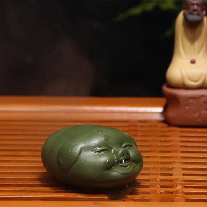 Gohobi （We cover U.S. import duties） - Wholesale Decorative Figurine - Gohobi Handmade green pig ornaments Tea pets ceramic YiXing clay  Chinese Gongfu tea Kung fu tea Japanese Chado unique ornaments0