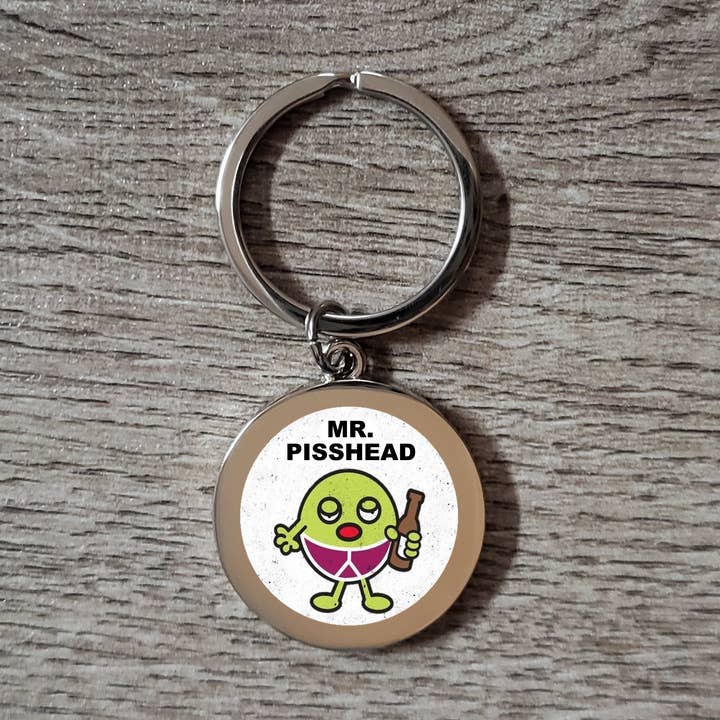 Deluxe Chunky Metal Keyring House Key Fob Mr Pisshead Drunk for wholesale by THEOLDMANJACK