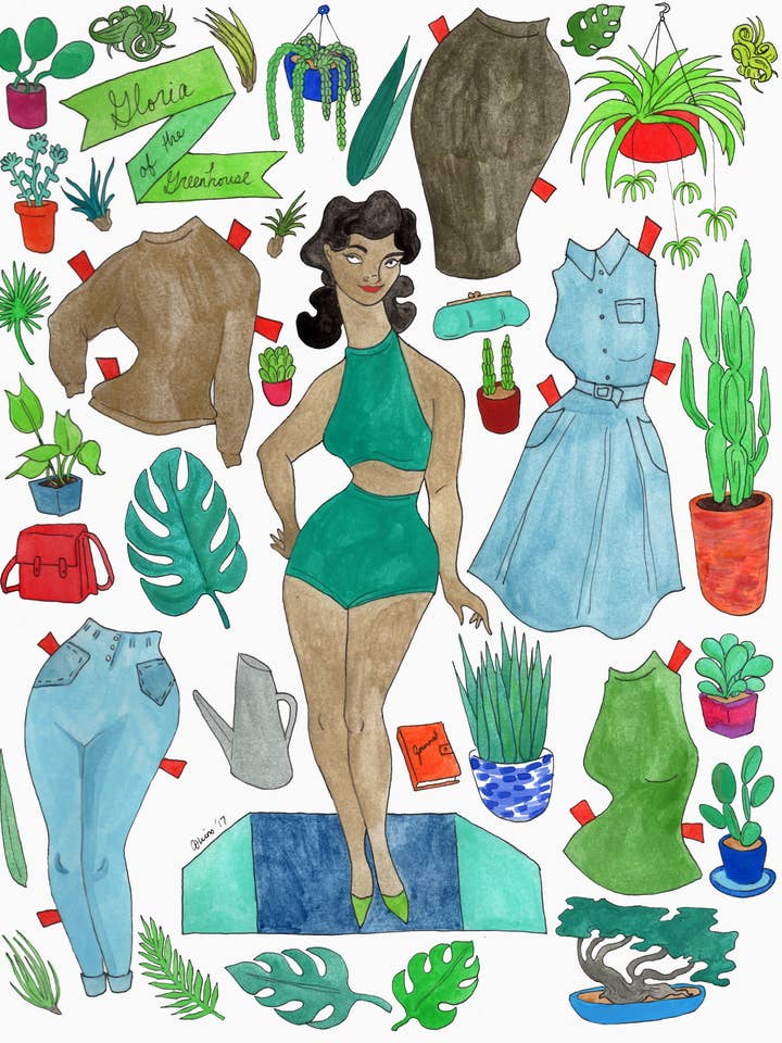 Gloria of the Greenhouse papieren pop gesigneerde print voor wholesale door Amanda Laurel Atkins Art + Illustration