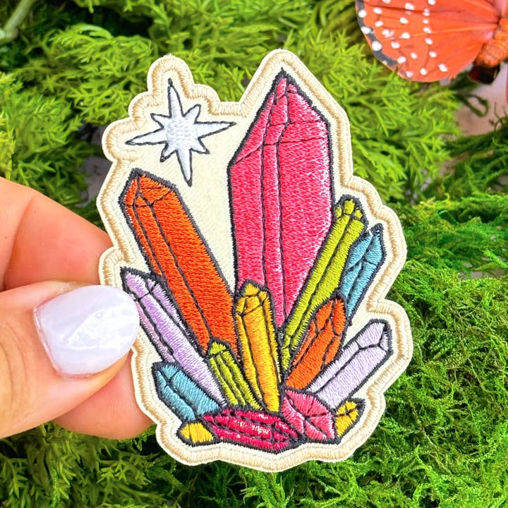 Rainbow Crystals Embroidered (Iron-On) Patch for wholesale by Golden Hour Designs