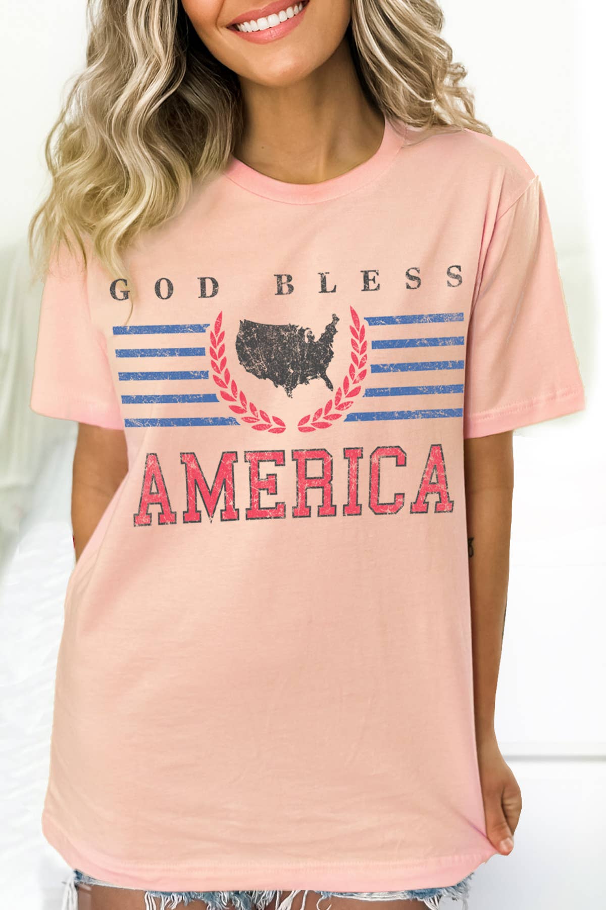 BouTeeQue Closet – Engroshandel T-shirt med print - Dame – BTJ2048 T Gud velsigne Amerika4