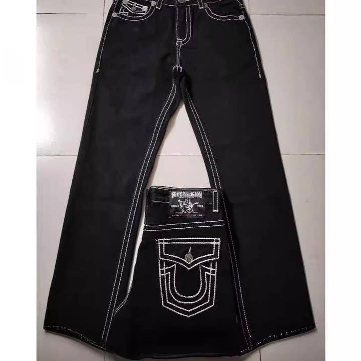 Casual Straight-Leg Jeans with Thick Stitching for wholesale by SALINA TRADING INC