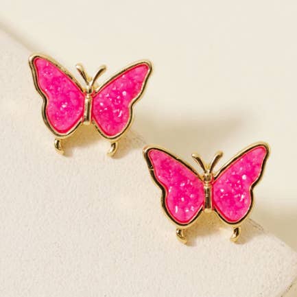 Brincos Druzy Stud Dainty em Resina Borboleta Glitter por atacado de StarryNYC