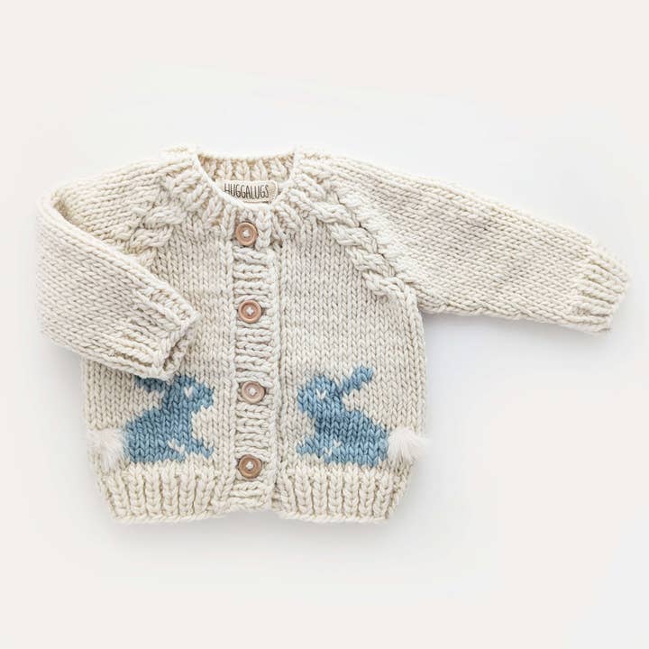 Bunny Cardigan Surf Blue for Baby & Toddler for wholesale by Huggalugs