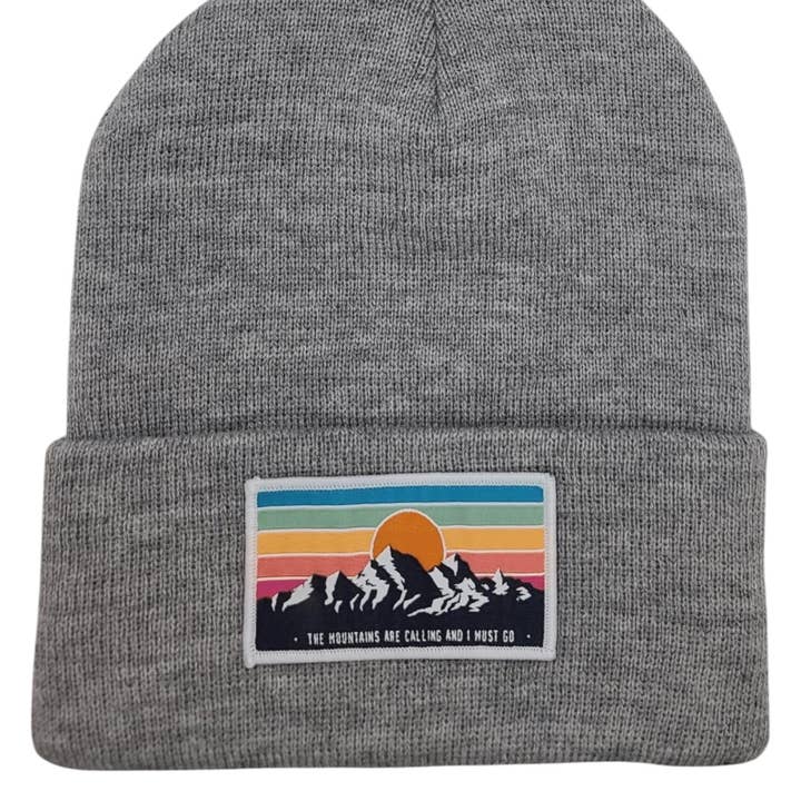 PNW Apparel - Wholesale Beanie - Unisex - Mountains Are Calling Beanie – Retro Sunset Patch5