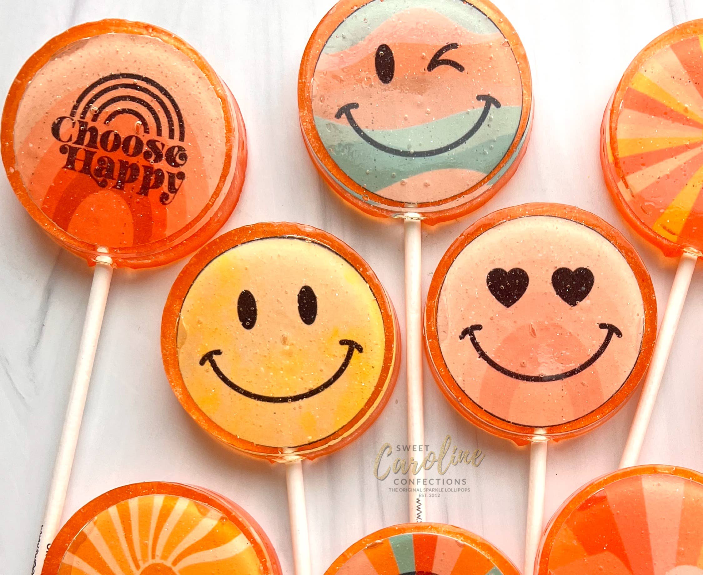 Sweet Caroline Confections - Wholesale Lollipop - Choose Happy Lollipops, Peach Flavor, 10/Case - VEGAN3