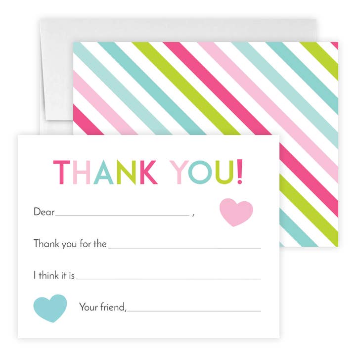 Kids Fill-in-the-Blank Thank You Cards - Rainbow Stripe for wholesale by Citrus Paper Co, Inc.