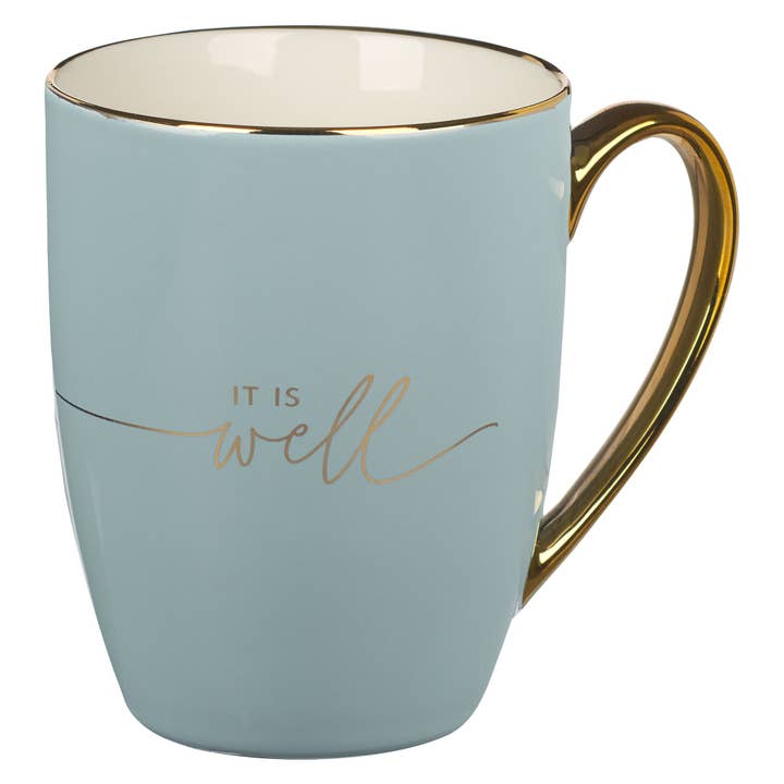 Christian Art Gifts - Wholesale Coffee Mug - Mug Blue/Cream It is Well with My Soul