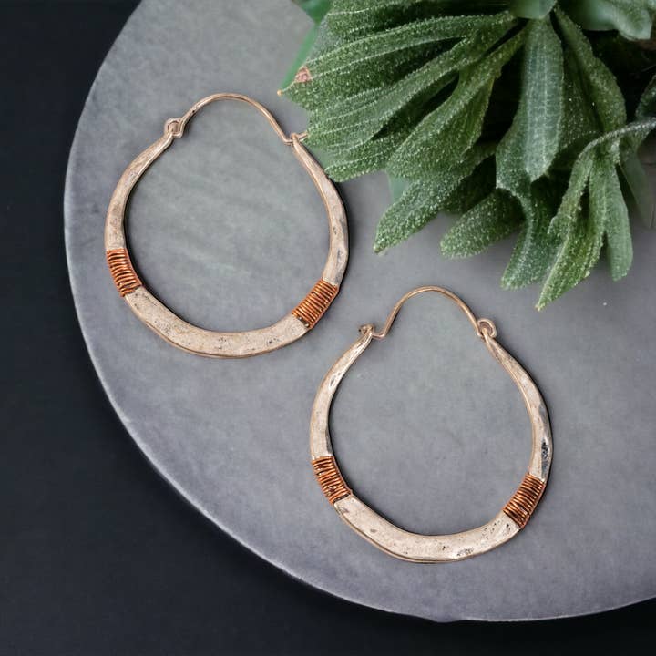 Wild Spirit Western Silver and Copper Hammered Hoop Earrings for wholesale by Howard's