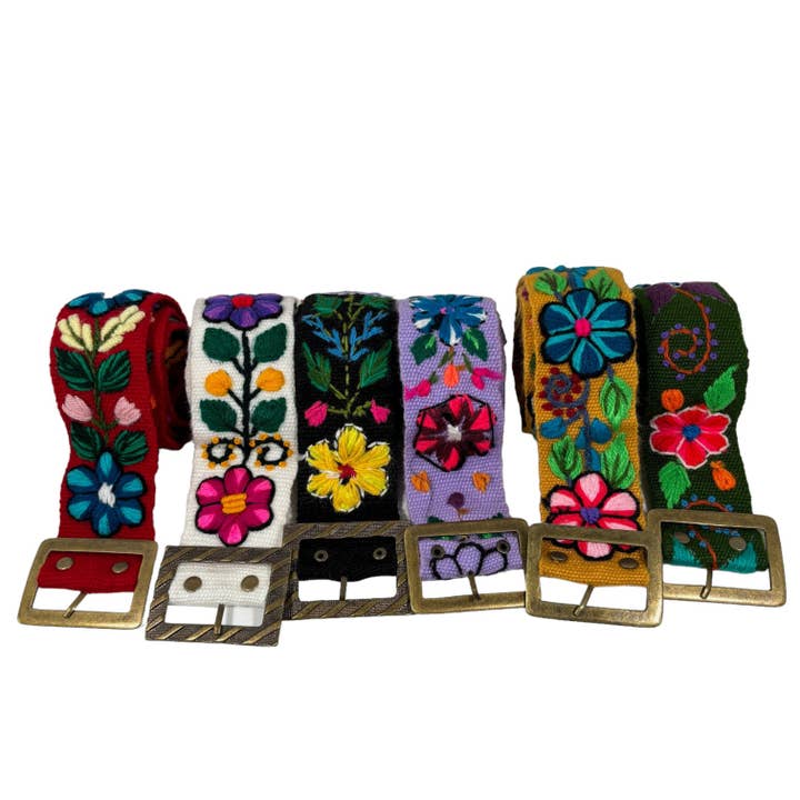 Zoe Artcrafts - Wholesale Belt - Unisex - Peruvian Handmade Embroidered Belt flower patterns