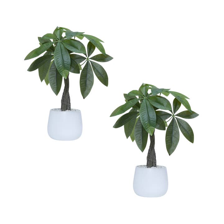 2er-Pack 18” Kunst-Geldbäume in modernen Keramikvasen für den Großhandel von Vintage Home