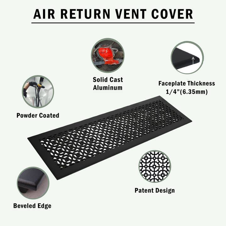 Registers and Hardware Hub Inc. - Wholesale Dimensionele/3D-muurkunst - Air Return Grill 6 „x 12" kanaalopening | Massief gegoten aluminium4