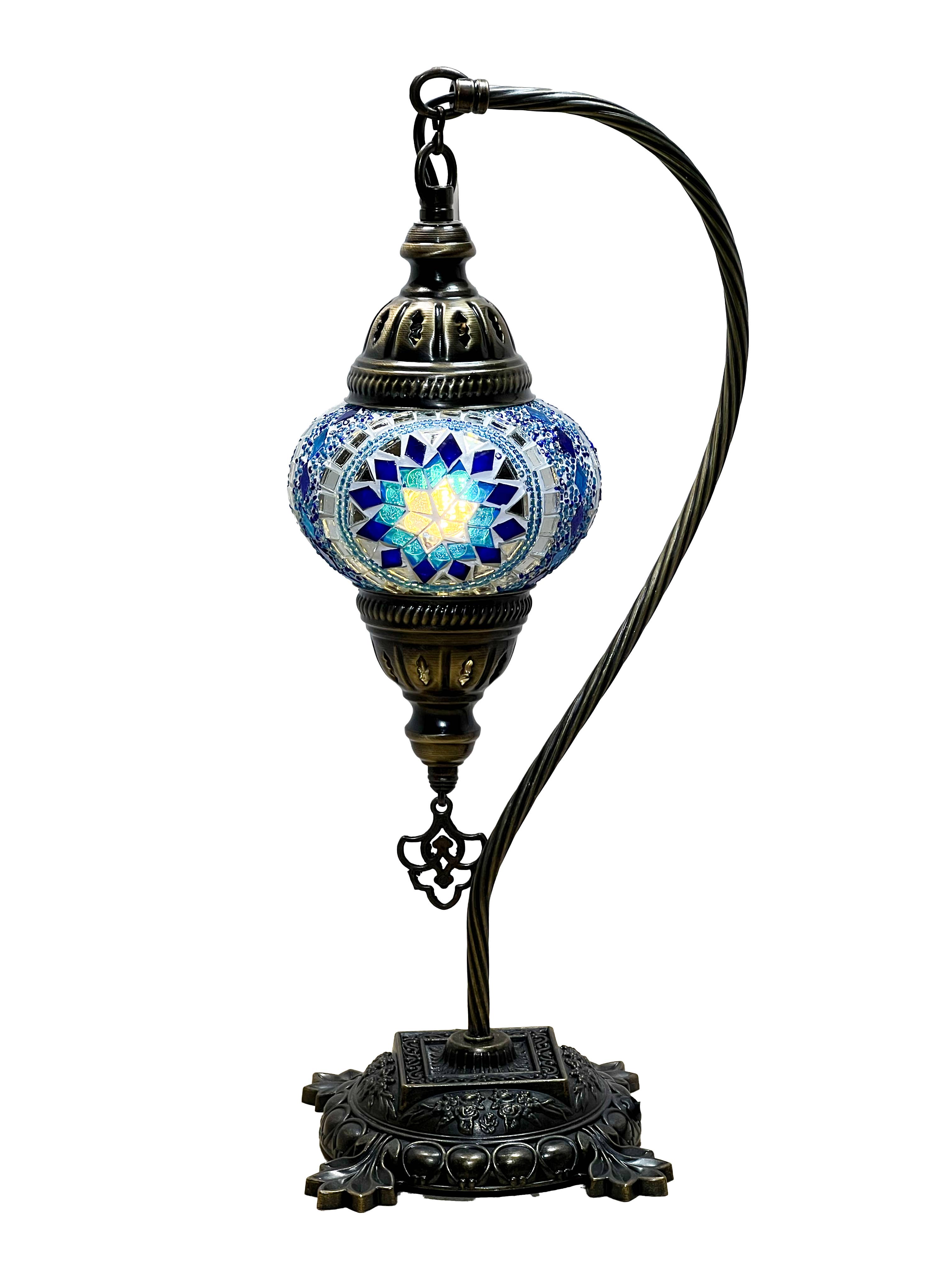 Gypsy Soul – wholesale Accent/desk lamp – Swan Neck Mosaic Turkish Lamp 6" Glass Globe 11