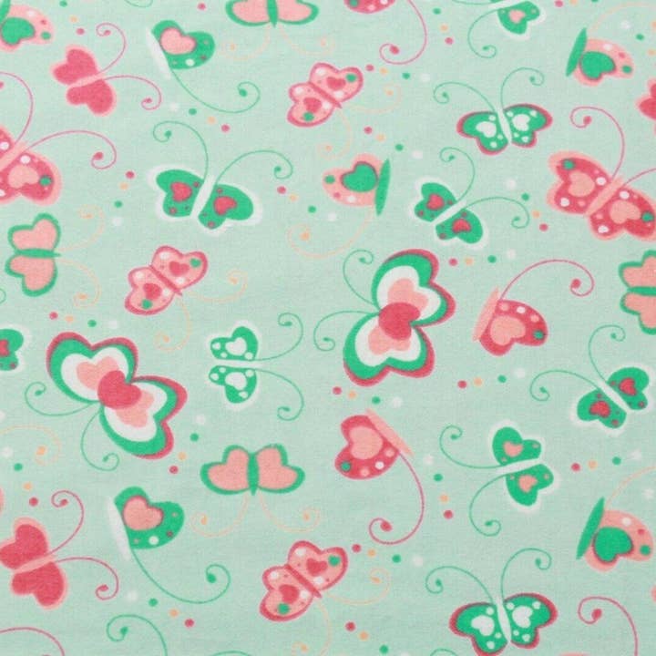 2m 100%Cotton Snuggle Flannel Butterfly On Aqua Fabric for wholesale by Thimbles Fabrics And Crafts
