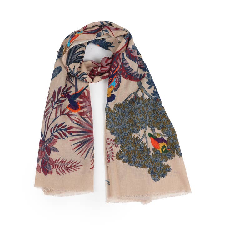 Woodland Embroidered Wool Scarf - Vanilla for wholesale by Vismaya - A Brand by Shivani LLC